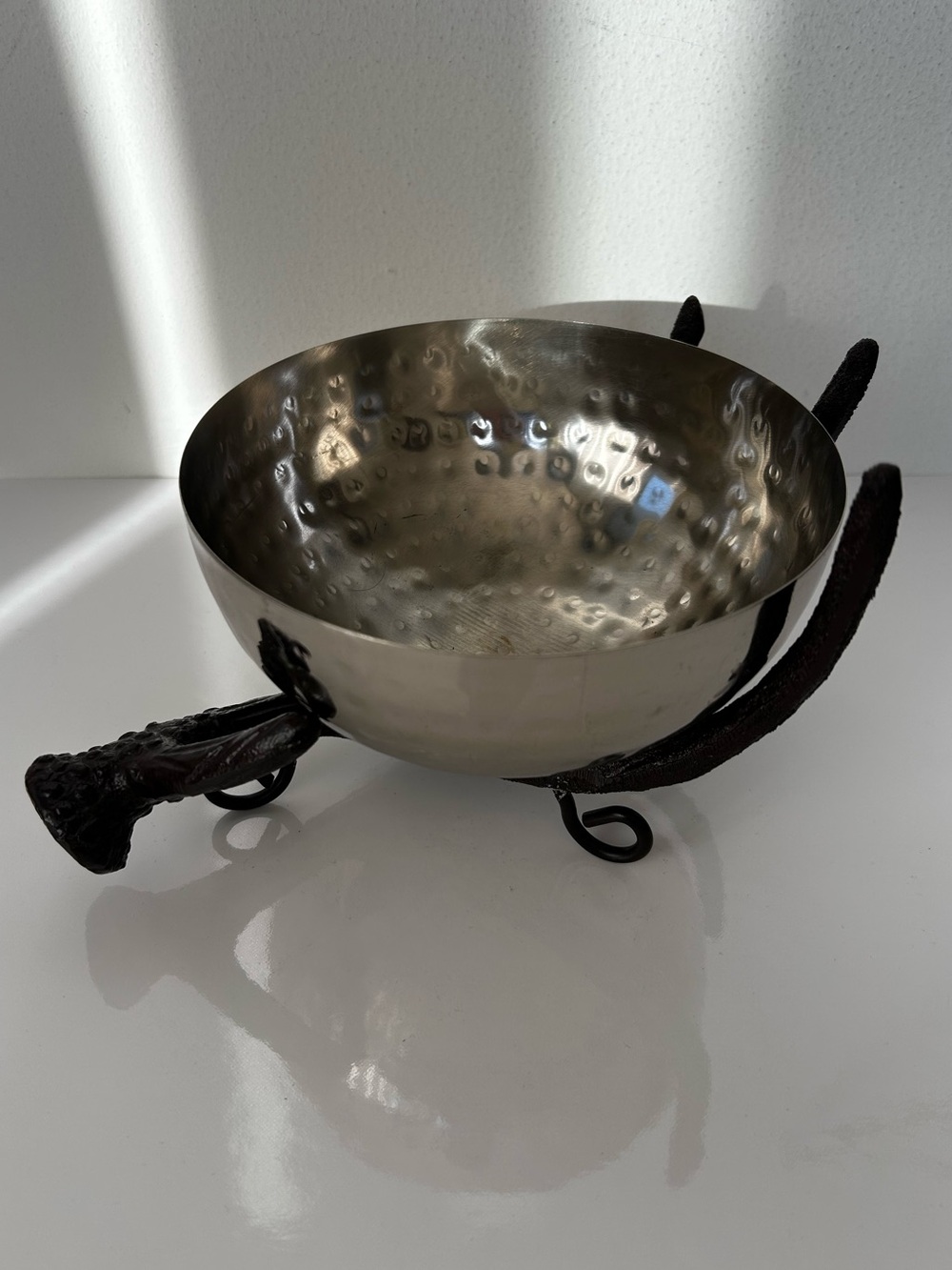 Silver Bowl on a Brown Tone Branch Stand